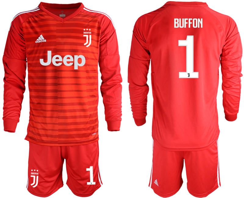 2019-20-Juventus-1-BUFFON-Red-Long-Sleeve-Goalkeeper-Soccer-Jersey