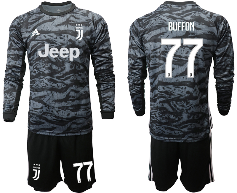 2019-20-Juventus-77-BUFFON-Black-Long-Sleeve-Goalkeeper-Soccer-Jersey