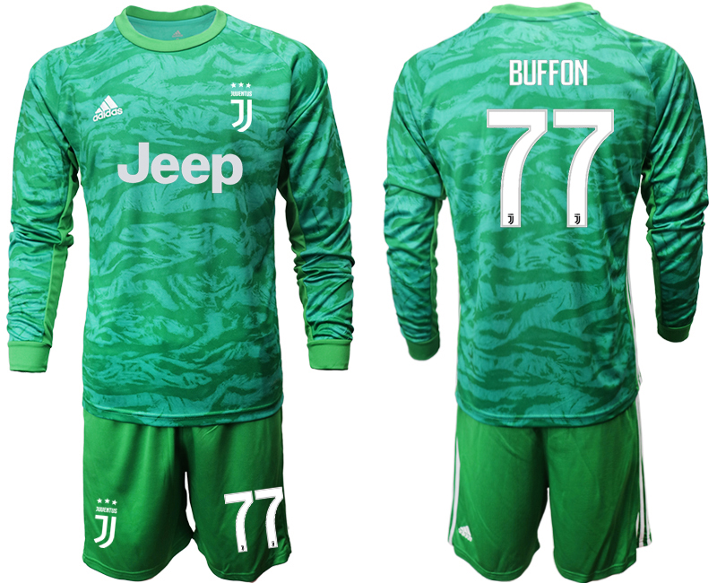 2019-20-Juventus-77-BUFFON-Green-Long-Sleeve-Goalkeeper-Soccer-Jersey