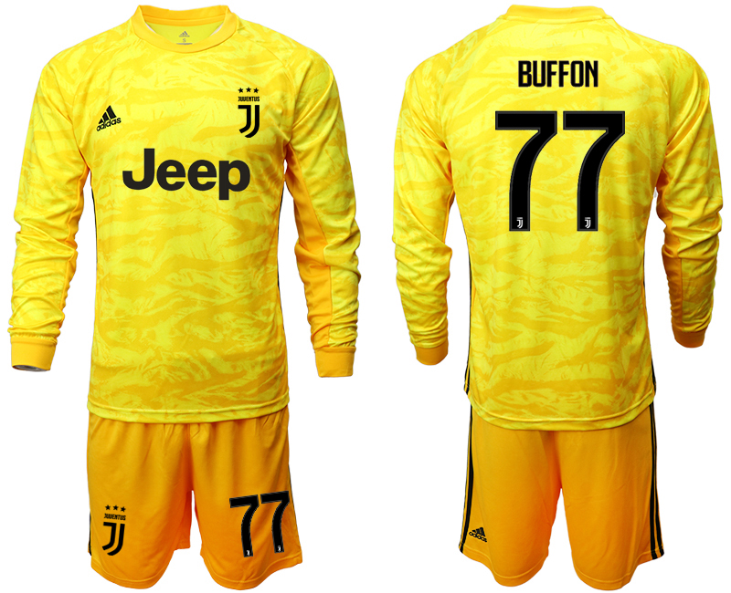 2019-20-Juventus-77-BUFFON-Yellow-Long-Sleeve-Goalkeeper-Soccer-Jersey