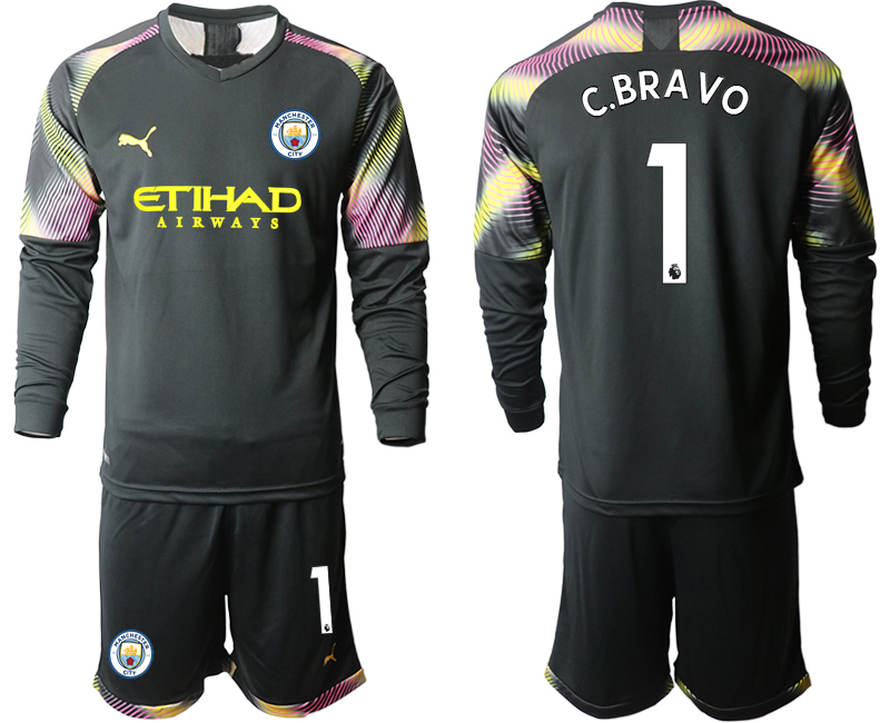 2019-20-Manchester-City-1-C.BRAVO-Black-Goalkeeper-Long-Sleeve-Soccer-Jersey