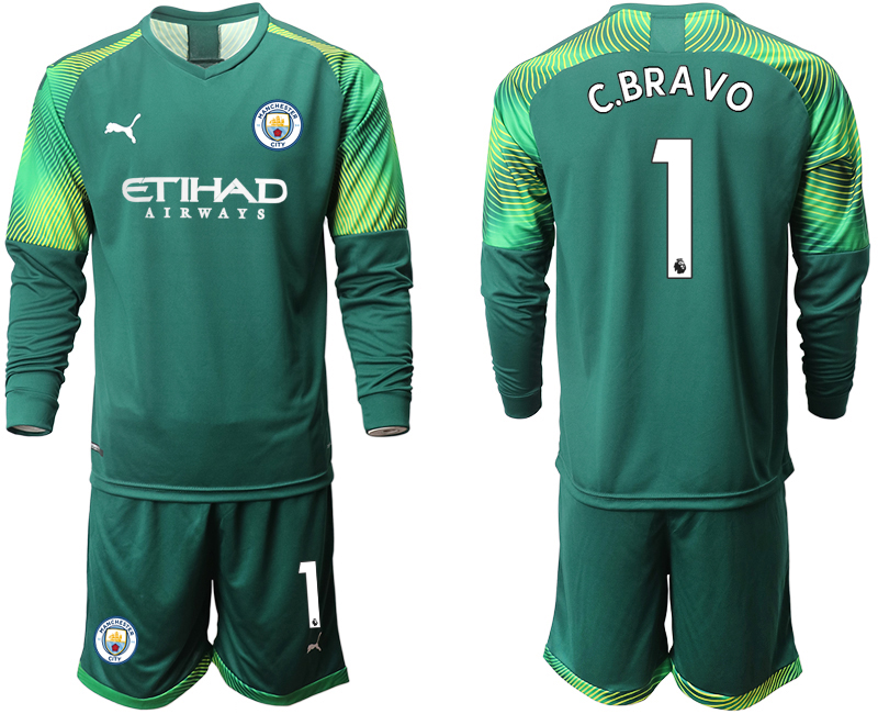 2019-20-Manchester-City-1-C.BRAVO-Dark-Green-Goalkeeper-Long-Sleeve-Soccer-Jersey