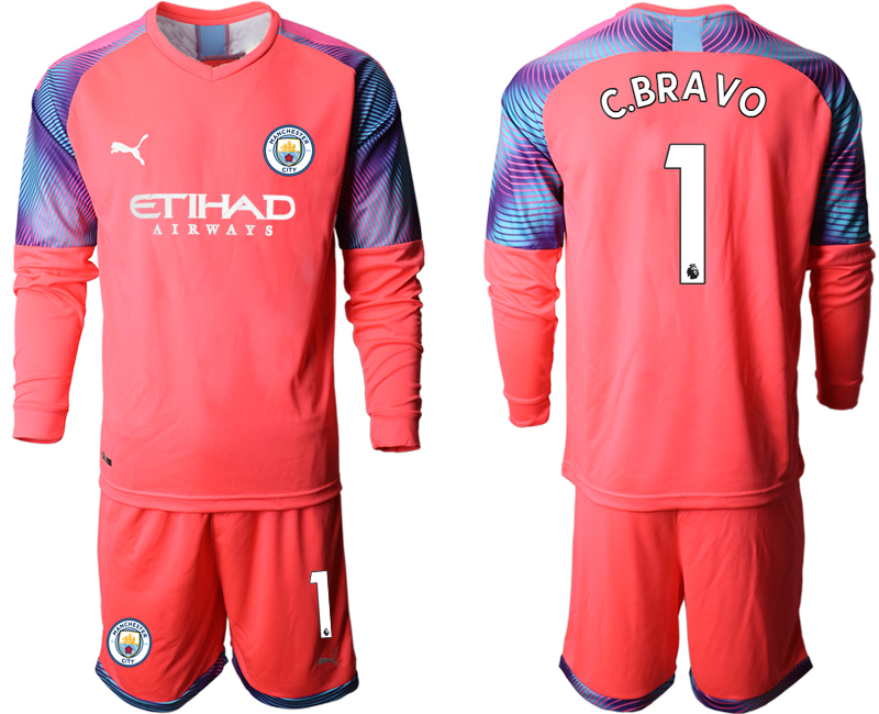 2019-20-Manchester-City-1-C.BRAVO-Pink-Goalkeeper-Long-Sleeve-Soccer-Jersey