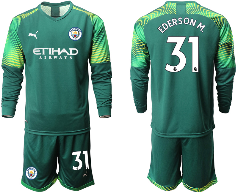 2019-20-Manchester-City-31-EDERSON-M.-Dark-Green-Goalkeeper-Long-Sleeve-Soccer-Jersey