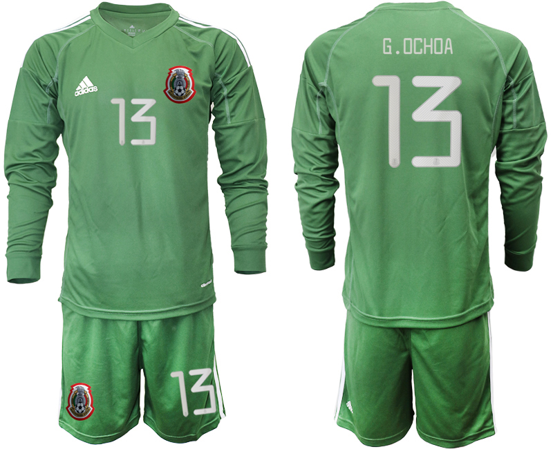 2019-20-Mexico-13-G.OCHOA-Army-Green-Long-Sleeve-Goalkeeper-Soccer-Jersey