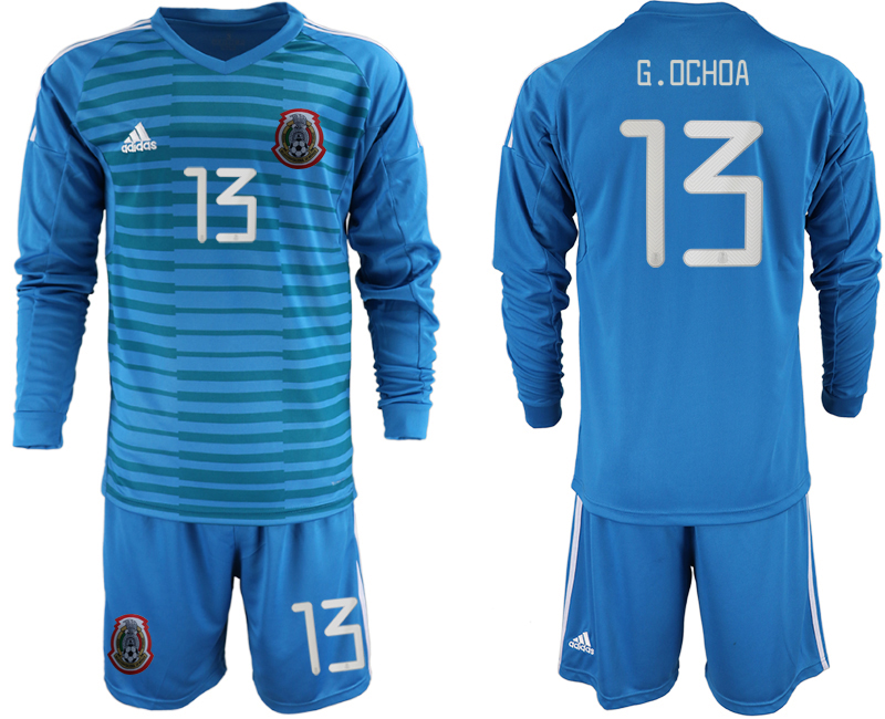 2019-20-Mexico-13-G.OCHOA-Blue-Long-Sleeve-Goalkeeper-Soccer-Jersey