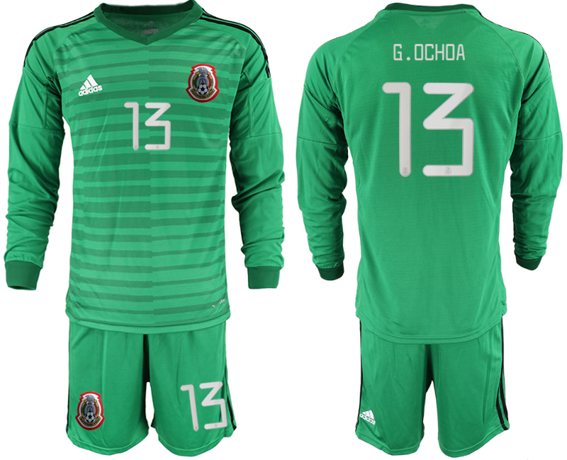 2019-20-Mexico-13-G.OCHOA-Green-Long-Sleeve-Goalkeeper-Soccer-Jersey