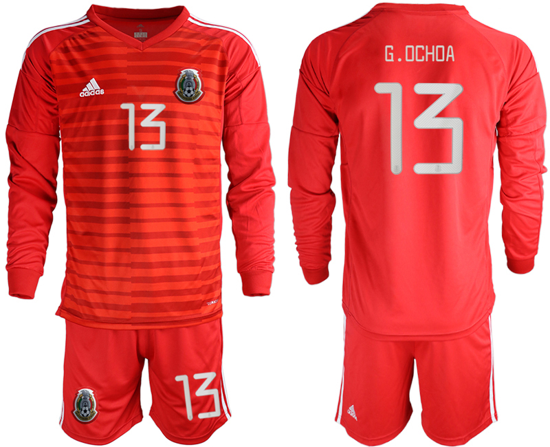 2019-20-Mexico-13-G.OCHOA-Red-Long-Sleeve-Goalkeeper-Soccer-Jersey