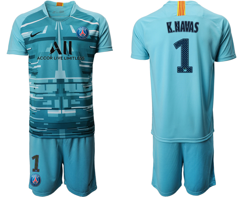 2019-20 Paris Saint-Germain 1 K.NAVAS Lake Blue Goalkeeper Soccer Jersey