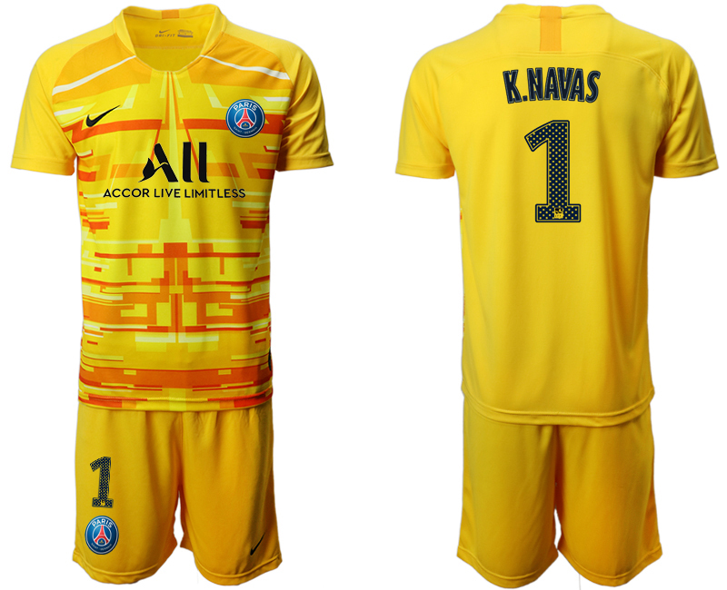 2019-20 Paris Saint-Germain 1 K.NAVAS Yellow Goalkeeper Soccer Jersey