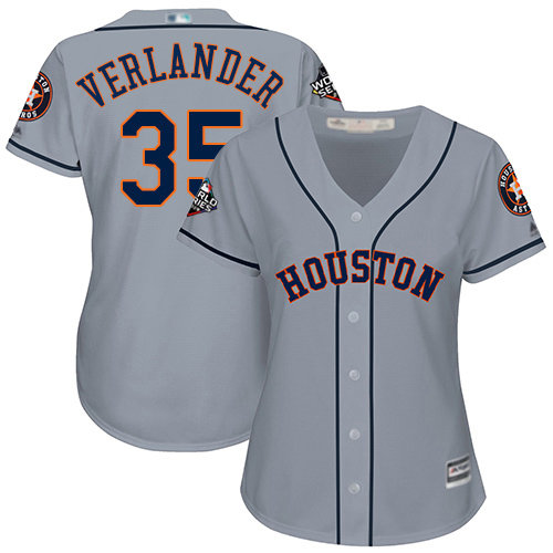 Astros #35 Justin Verlander Grey Road 2019 World Series Bound Women's Stitched Baseball Jersey