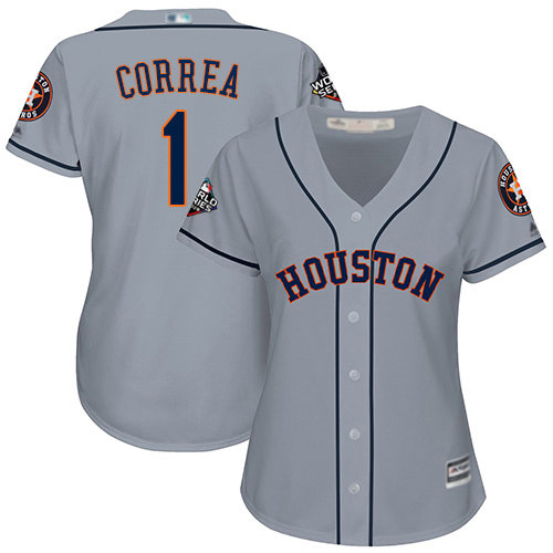 Astros #1 Carlos Correa Grey Road 2019 World Series Bound Women's Stitched Baseball Jersey