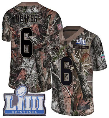 #6 Limited Johnny Hekker Camo Nike NFL Youth Jersey Los Angeles Rams Rush Realtree Super Bowl LIII Bound