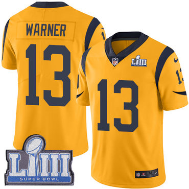 #13 Limited Kurt Warner Gold Nike NFL Youth Jersey Los Angeles Rams Rush Vapor Untouchable Super Bowl LIII Bound