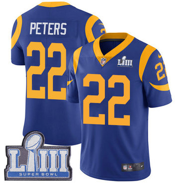 #22 Limited Marcus Peters Royal Blue Nike NFL Alternate Youth Jersey Los Angeles Rams Vapor Untouchable Super Bowl LIII Bound