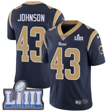 #43 Limited John Johnson Navy Blue Nike NFL Home Youth Jersey Los Angeles Rams Vapor Untouchable Super Bowl LIII Bound