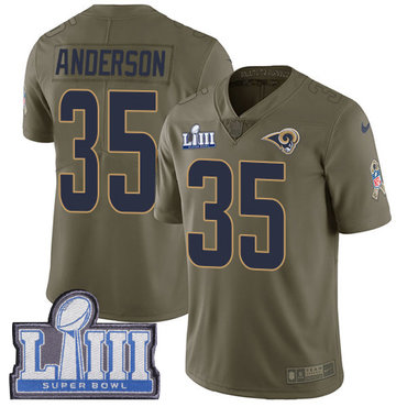 #35 Limited C.J. Anderson Olive Nike NFL Youth Jersey Los Angeles Rams 2017 Salute to Service Super Bowl LIII Bound