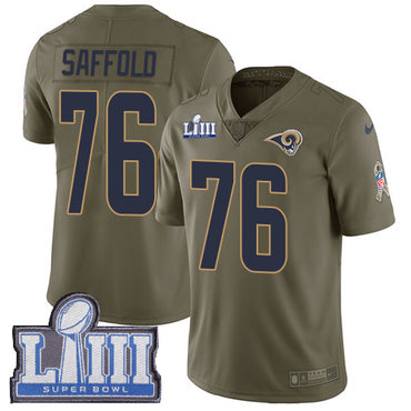 Youth Los Angeles Rams #76 Rodger Saffold Olive Nike NFL 2017 Salute to Service Super Bowl LIII Bound Limited Jersey 