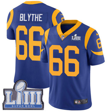 Youth Los Angeles Rams #66 Austin Blythe Royal Blue Nike NFL Alternate Vapor Untouchable Super Bowl LIII Bound Limited Jersey