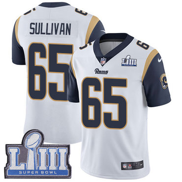 Youth Los Angeles Rams #65 John Sullivan White Nike NFL Road Vapor Untouchable Super Bowl LIII Bound Limited Jersey