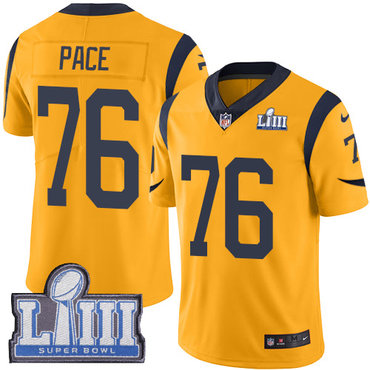 Youth Los Angeles Rams #76 Orlando Pace Gold Nike NFL Rush Vapor Untouchable Super Bowl LIII Bound Limited Jersey