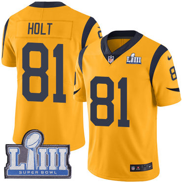 #81 Limited Torry Holt Gold Nike NFL Men's Jersey Los Angeles Rams Rush Vapor Untouchable Super Bowl LIII Bound