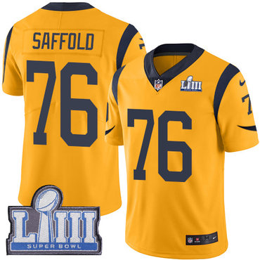 #76 Limited Rodger Saffold Gold Nike NFL Men's Jersey Los Angeles Rams Rush Vapor Untouchable Super Bowl LIII Bound