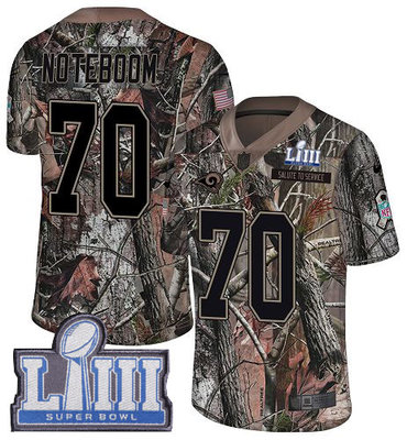 #70 Limited Joseph Noteboom Camo Nike NFL Men's Jersey Los Angeles Rams Rush Realtree Super Bowl LIII Bound