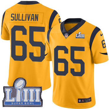 #65 Limited John Sullivan Gold Nike NFL Men's Jersey Los Angeles Rams Rush Vapor Untouchable Super Bowl LIII Bound