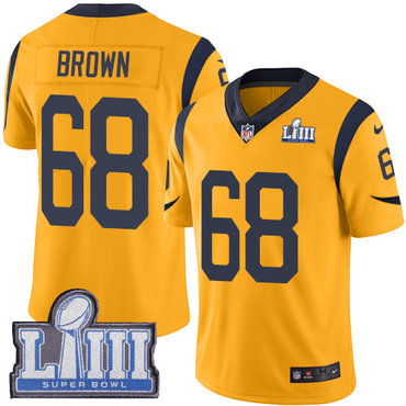 #68 Limited Jamon Brown Gold Nike NFL Men's Jersey Los Angeles Rams Rush Vapor Untouchable Super Bowl LIII Bound