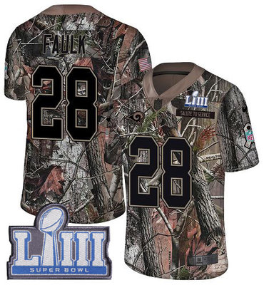 #28 Limited Marshall Faulk Camo Nike NFL Men's Jersey Los Angeles Rams Rush Realtree Super Bowl LIII Bound