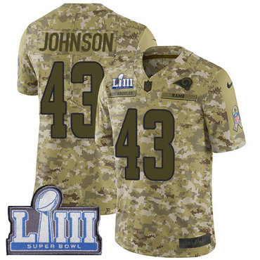 #43 Limited John Johnson Camo Nike NFL Men's Jersey Los Angeles Rams 2018 Salute to Service Super Bowl LIII Bound