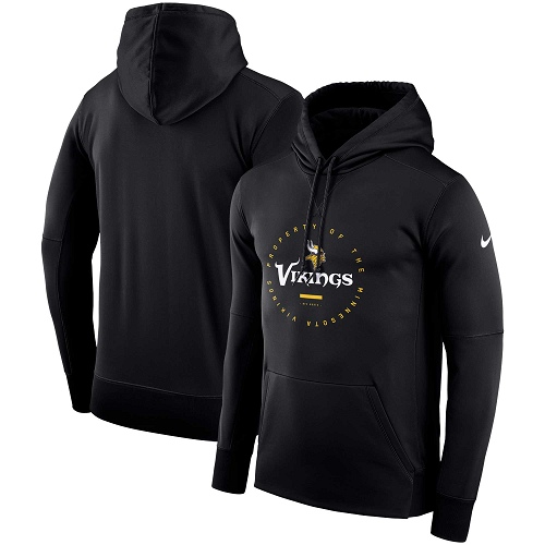 Men's Minnesota Vikings Nike Black Sideline Property Of Wordmark Logo Performance Pullover Hoodie