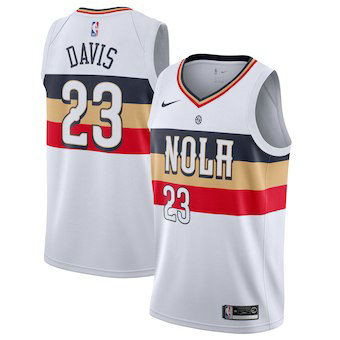 Men's New Orleans 23 Pelicans Anthony Davis Nike White 2018-19 Swingman Earned Edition Jersey