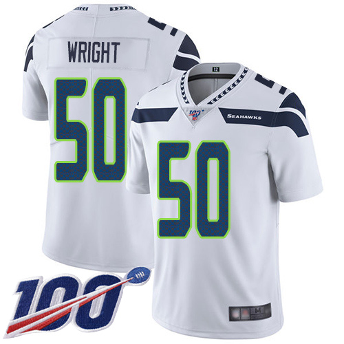 Men's Seattle Seahawks #50 K.J. Wright White Football Road Untouchable 100th Season Limited Jersey