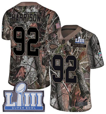 #92 Limited James Harrison Camo Nike NFL Youth Jersey New England Patriots Rush Realtree Super Bowl LIII Bound