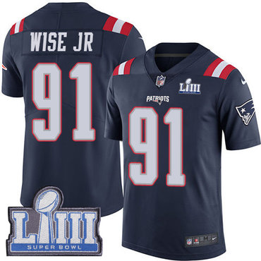 #91 Limited Deatrich Wise Jr Navy Blue Nike NFL Youth Jersey New England Patriots Rush Vapor Untouchable Super Bowl LIII Bound