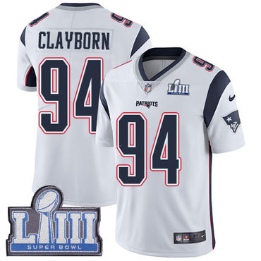 #94 Limited Adrian Clayborn White Nike NFL Road Youth Jersey New England Patriots Vapor Untouchable Super Bowl LIII Bound