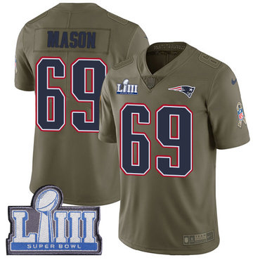 #69 Limited Shaq Mason Olive Nike NFL Youth Jersey New England Patriots 2017 Salute to Service Super Bowl LIII Bound