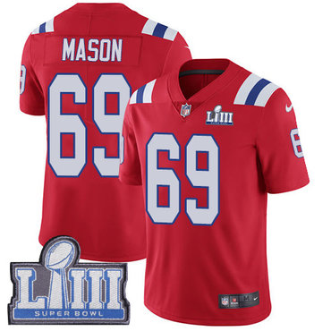 #69 Limited Shaq Mason Red Nike NFL Alternate Youth Jersey New England Patriots Vapor Untouchable Super Bowl LIII Bound