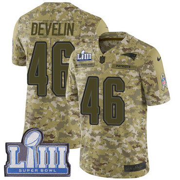 #46 Limited James Develin Camo Nike NFL Youth Jersey New England Patriots 2018 Salute to Service Super Bowl LIII Bound