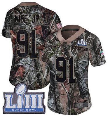 #91 Limited Deatrich Wise Jr Camo Nike NFL Women's Jersey New England Patriots Rush Realtree Super Bowl LIII Bound