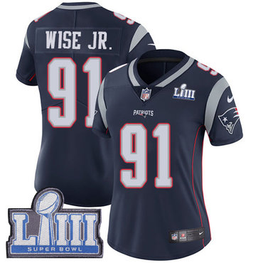 #91 Limited Deatrich Wise Jr Navy Blue Nike NFL Home Women's Jersey New England Patriots Vapor Untouchable Super Bowl LIII Bound