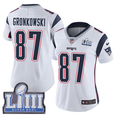 #87 Limited Rob Gronkowski White Nike NFL Road Women's Jersey New England Patriots Vapor Untouchable Super Bowl LIII Bound