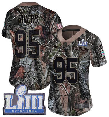 #95 Limited Derek Rivers Camo Nike NFL Women's Jersey New England Patriots Rush Realtree Super Bowl LIII Bound