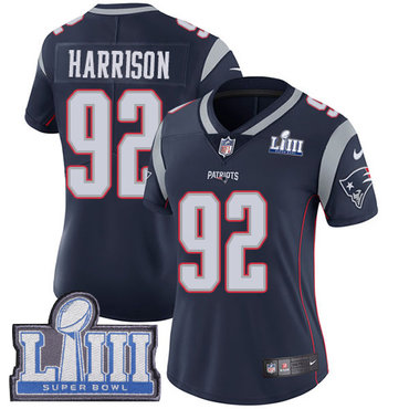 Women's New England Patriots #92 James Harrison Navy Blue Nike NFL Home Vapor Untouchable Super Bowl LIII Bound Limited Jersey