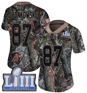 #87 Limited Rob Gronkowski Camo Nike NFL Women's Jersey New England Patriots Rush Realtree Super Bowl LIII Bound