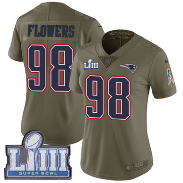 #98 Limited Trey Flowers Olive Nike NFL Women's Jersey New England Patriots 2017 Salute to Service Super Bowl LIII Bound