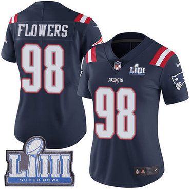 #98 Limited Trey Flowers Navy Blue Nike NFL Women's Jersey New England Patriots Rush Vapor Untouchable Super Bowl LIII Bound