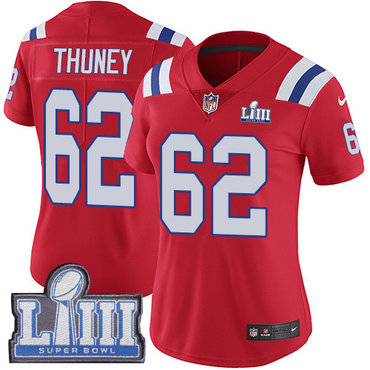 #62 Limited Joe Thuney Red Nike NFL Alternate Women's Jersey New England Patriots Vapor Untouchable Super Bowl LIII Bound